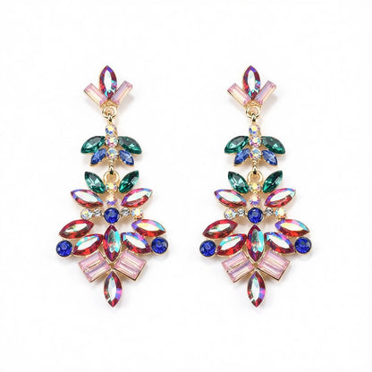 Multicolor Crystal and Cubic Zirconia Flower Drop Earrings, drop earrings for women, everyday style, side view
