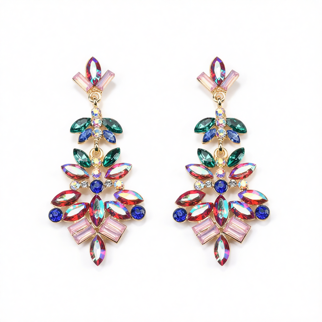 Multicolor Crystal & Cubic Zirconia Flower Drop Earrings