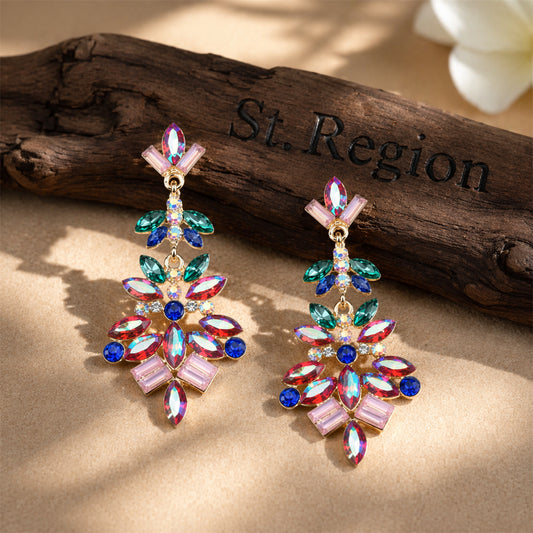 Multicolor Crystal & Cubic Zirconia Flower Drop Earrings