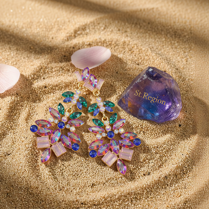 Multicolor Crystal & Cubic Zirconia Flower Drop Earrings