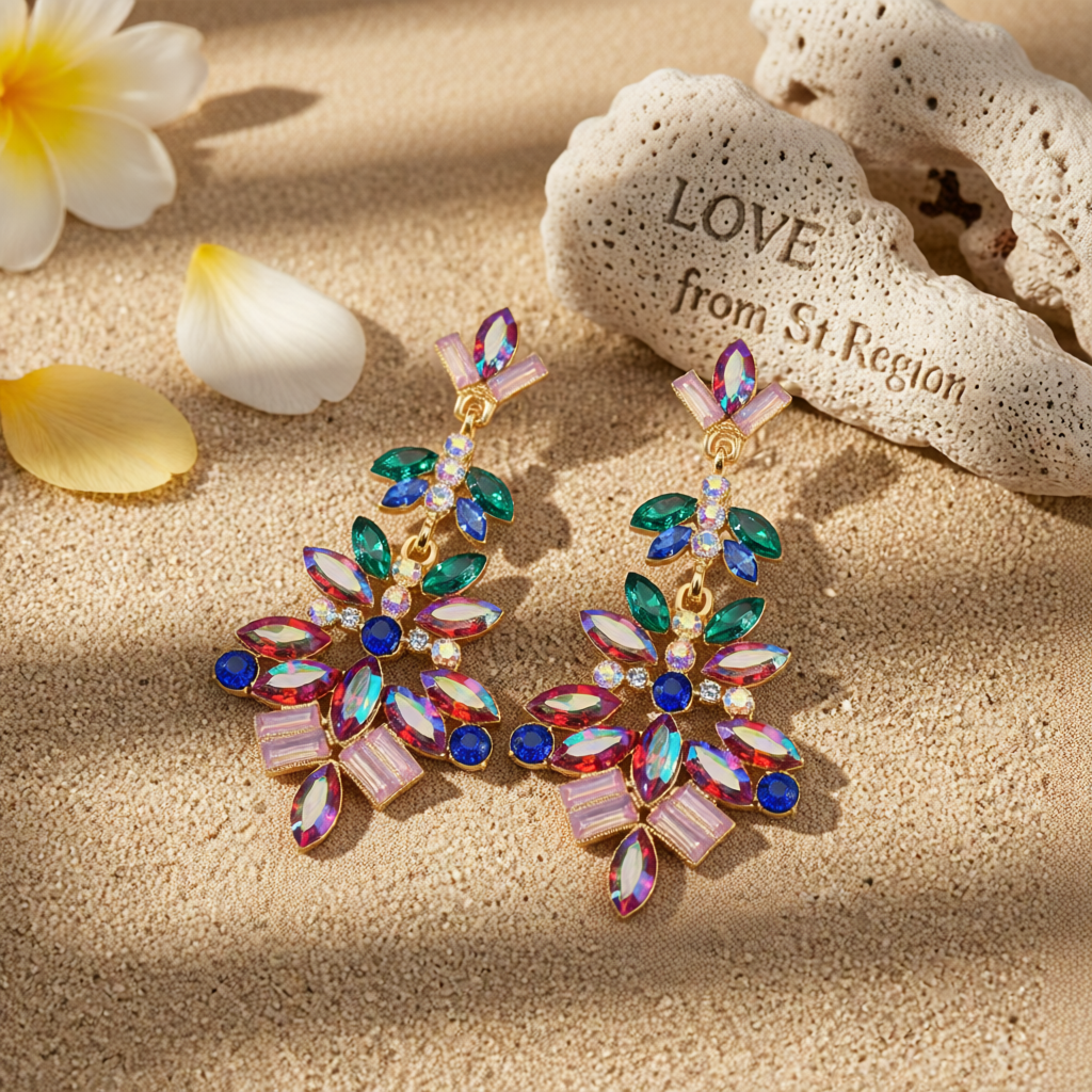 Multicolor Crystal & Cubic Zirconia Flower Drop Earrings