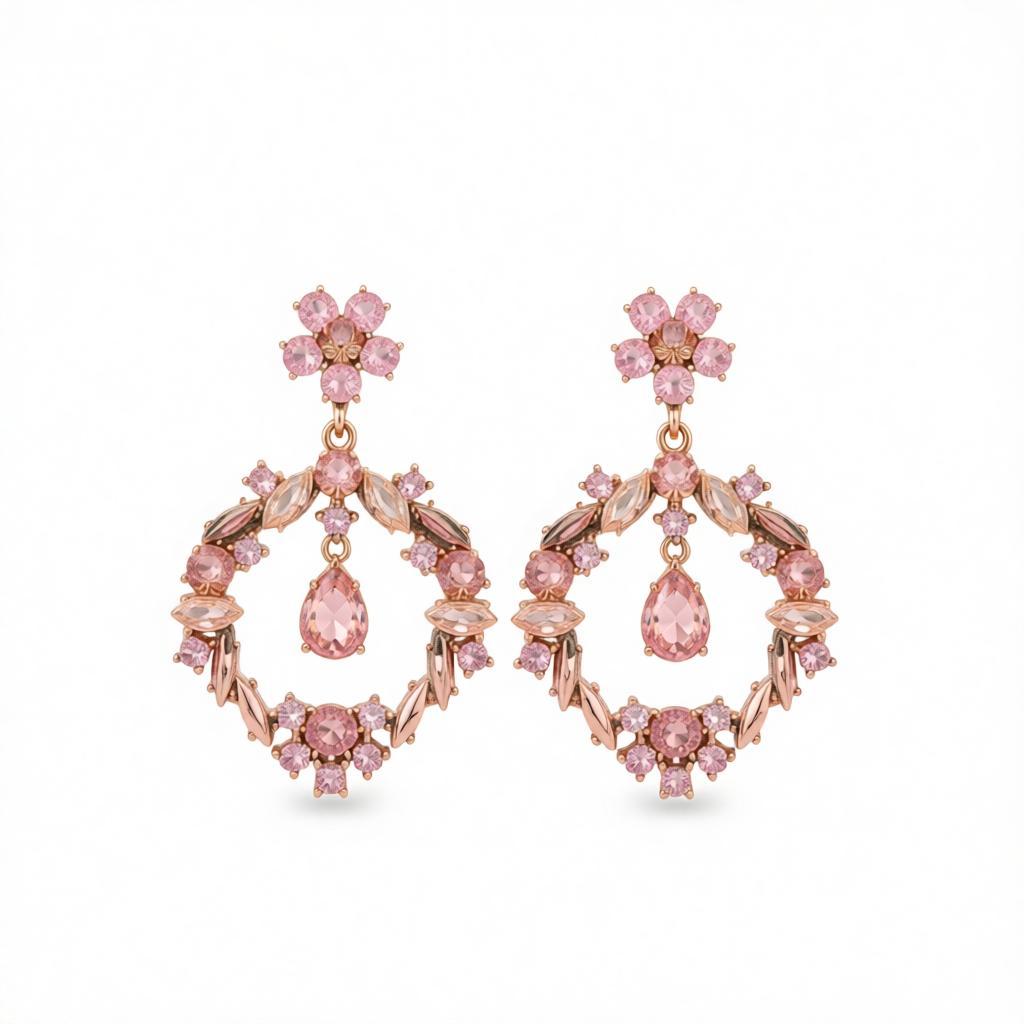 Champagne Crystal and Cubic Zirconia Open Flower Drop Earrings, drop earrings for women, vintage-inspired design, side view