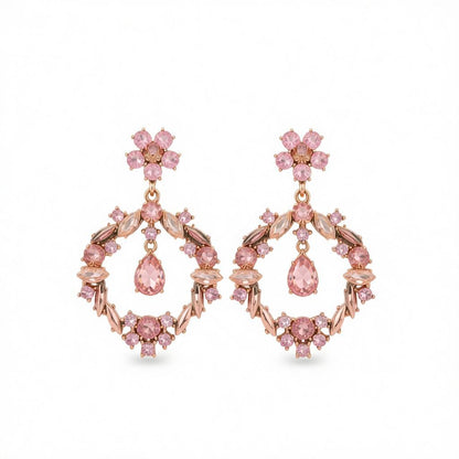 Champagne Crystal and Cubic Zirconia Open Flower Drop Earrings, drop earrings for women, vintage-inspired design, side view