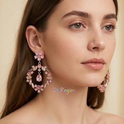 Champagne Crystal and Cubic Zirconia Open Flower Drop Earrings, drop earrings for women, vintage-inspired design, styled look
