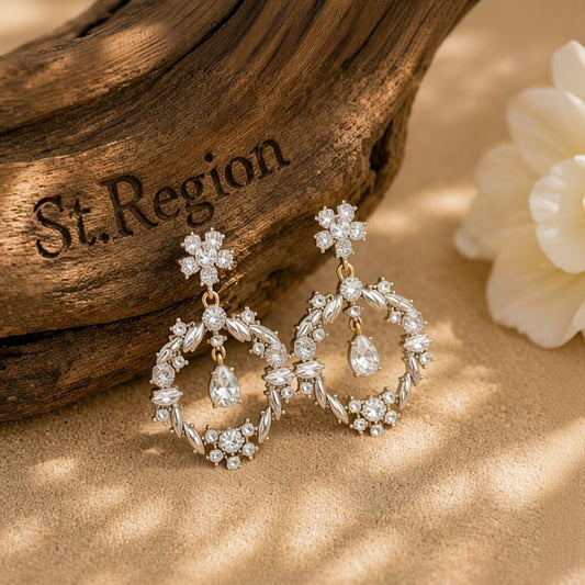 Crystal & Cubic Zirconia Open Flower Drop Earrings