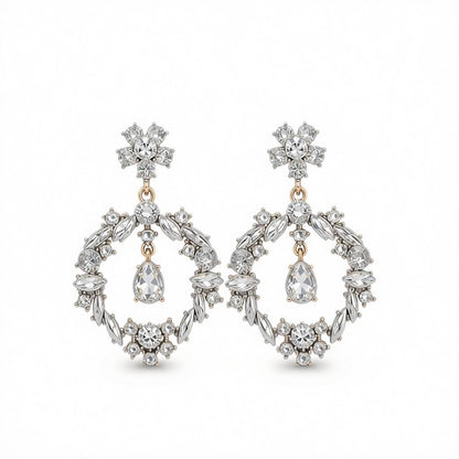 Crystal and Cubic Zirconia Open Flower Drop Earrings, drop earrings for women, elegant gift for her, side view