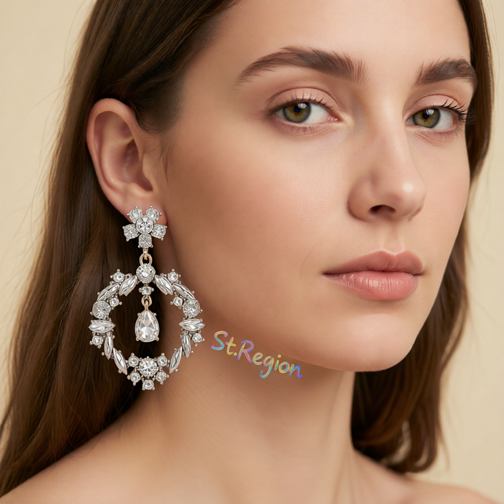 Crystal & Cubic Zirconia Open Flower Drop Earrings