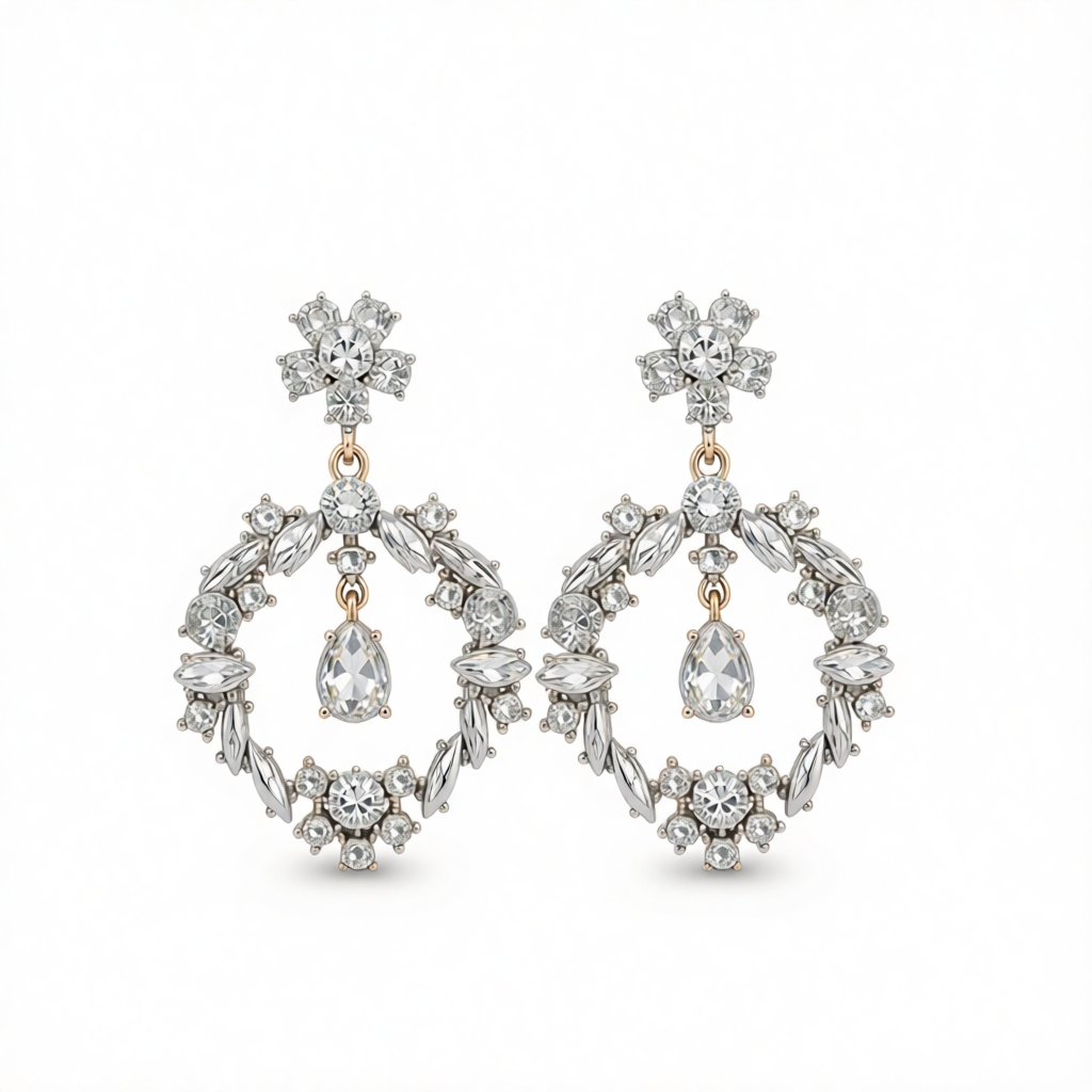 Crystal & Cubic Zirconia Open Flower Drop Earrings