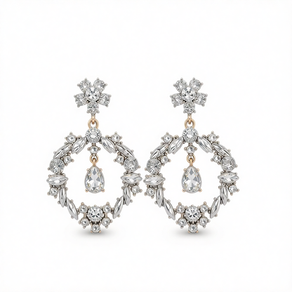 Crystal & Cubic Zirconia Open Flower Drop Earrings