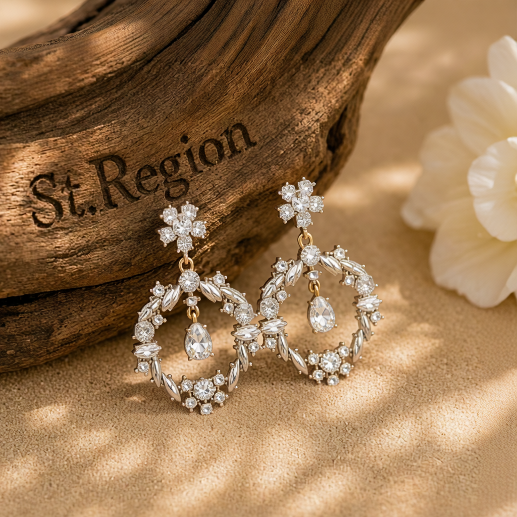 Crystal & Cubic Zirconia Open Flower Drop Earrings