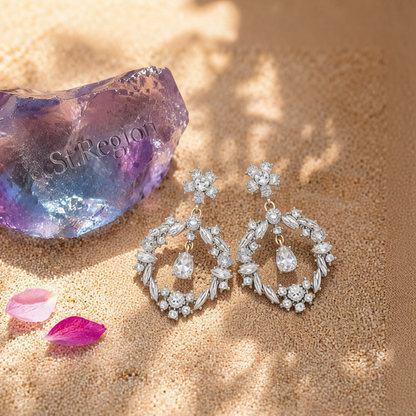 Crystal & Cubic Zirconia Open Flower Drop Earrings
