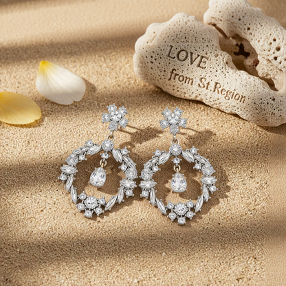 Crystal & Cubic Zirconia Open Flower Drop Earrings