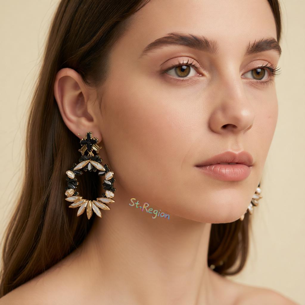 Rainbow Crystal and Cubic Zirconia Wreath Drop Earrings, drop earrings for women, dainty minimalist design, styled look