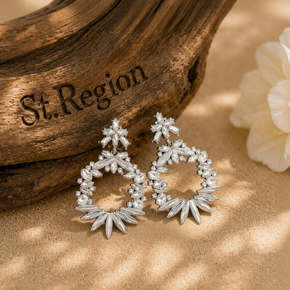 Crystal and Cubic Zirconia Wreath Drop Earrings, drop earrings for women, elegant gift for her, front view