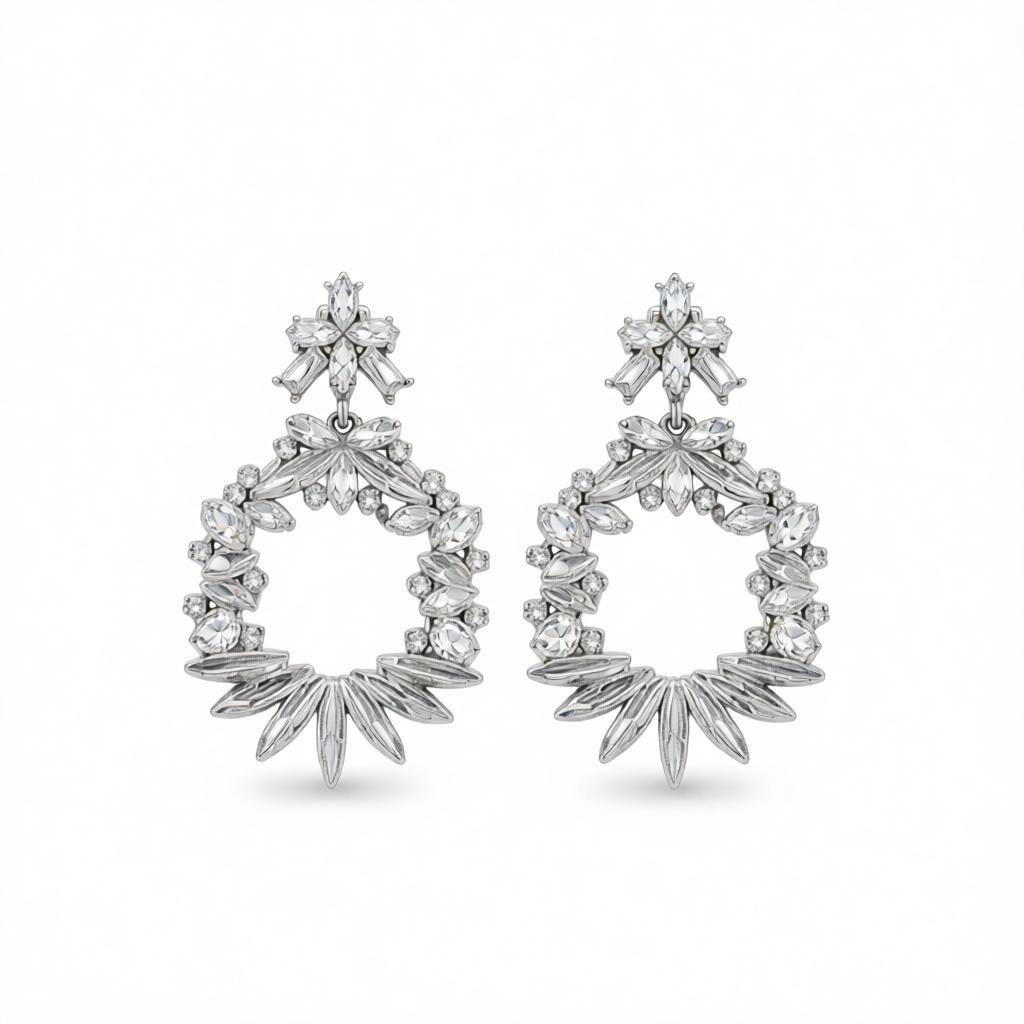 Crystal and Cubic Zirconia Wreath Drop Earrings, drop earrings for women, elegant gift for her, side view