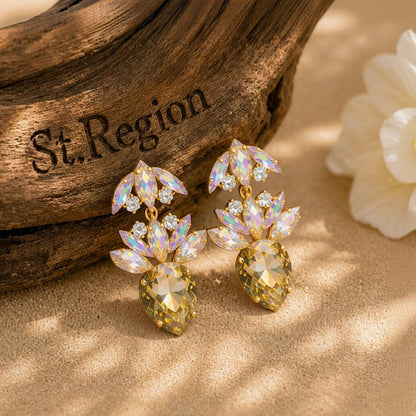 Champagne Crystal and Cubic Zirconia Wreath Drop Earrings, drop earrings for women, botanical inspired, front view
