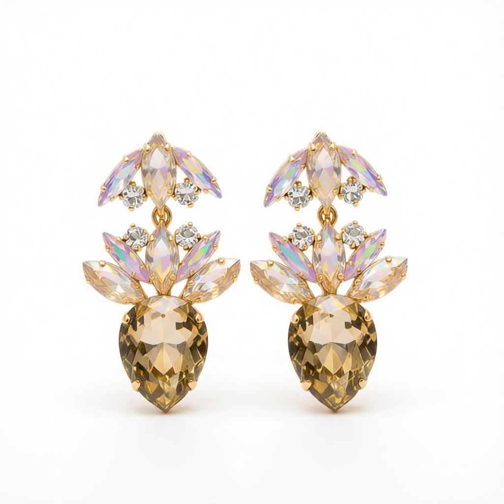 Champagne Crystal and Cubic Zirconia Wreath Drop Earrings, drop earrings for women, botanical inspired, side view