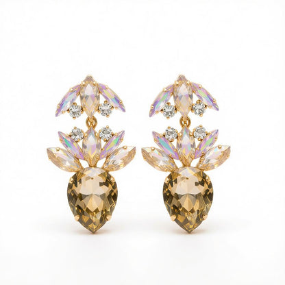 Champagne Crystal and Cubic Zirconia Wreath Drop Earrings, drop earrings for women, botanical inspired, side view