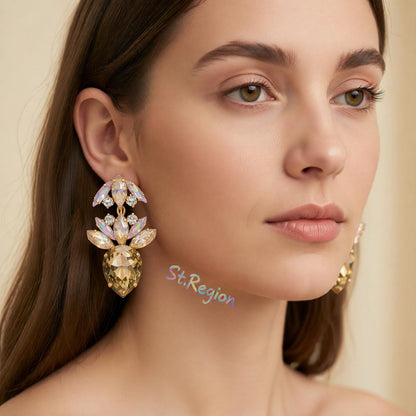 Champagne Crystal and Cubic Zirconia Wreath Drop Earrings, drop earrings for women, botanical inspired, styled look