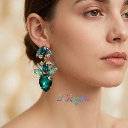 Green Crystal and Cubic Zirconia Double Drop Earrings, drop earrings for women, dainty minimalist design, styled look
