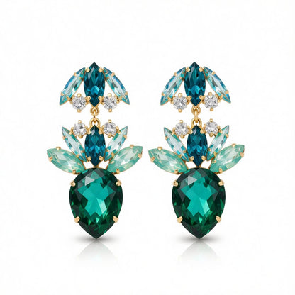 Green Crystal and Cubic Zirconia Double Drop Earrings, drop earrings for women, dainty minimalist design, side view