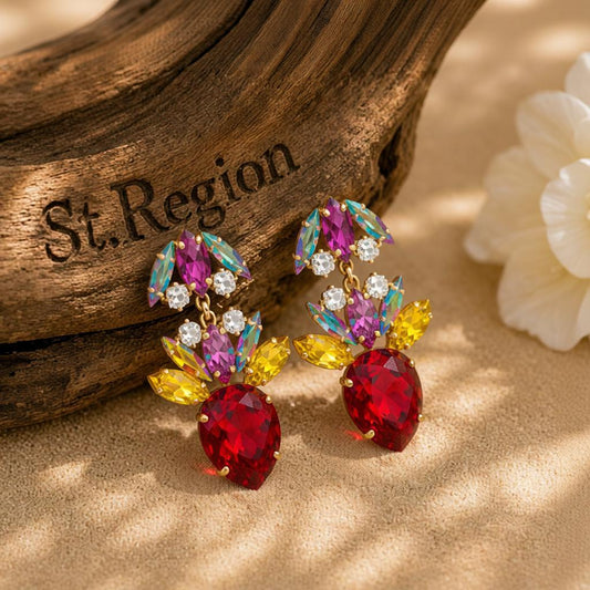Red Crystal & Cubic Zirconia Double Drop Earrings