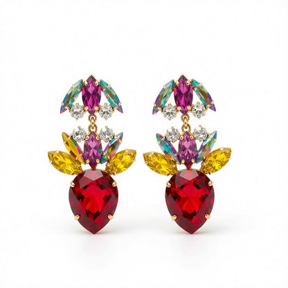 Red Crystal and Cubic Zirconia Double Drop Earrings, drop earrings for women, dainty minimalist design, side view