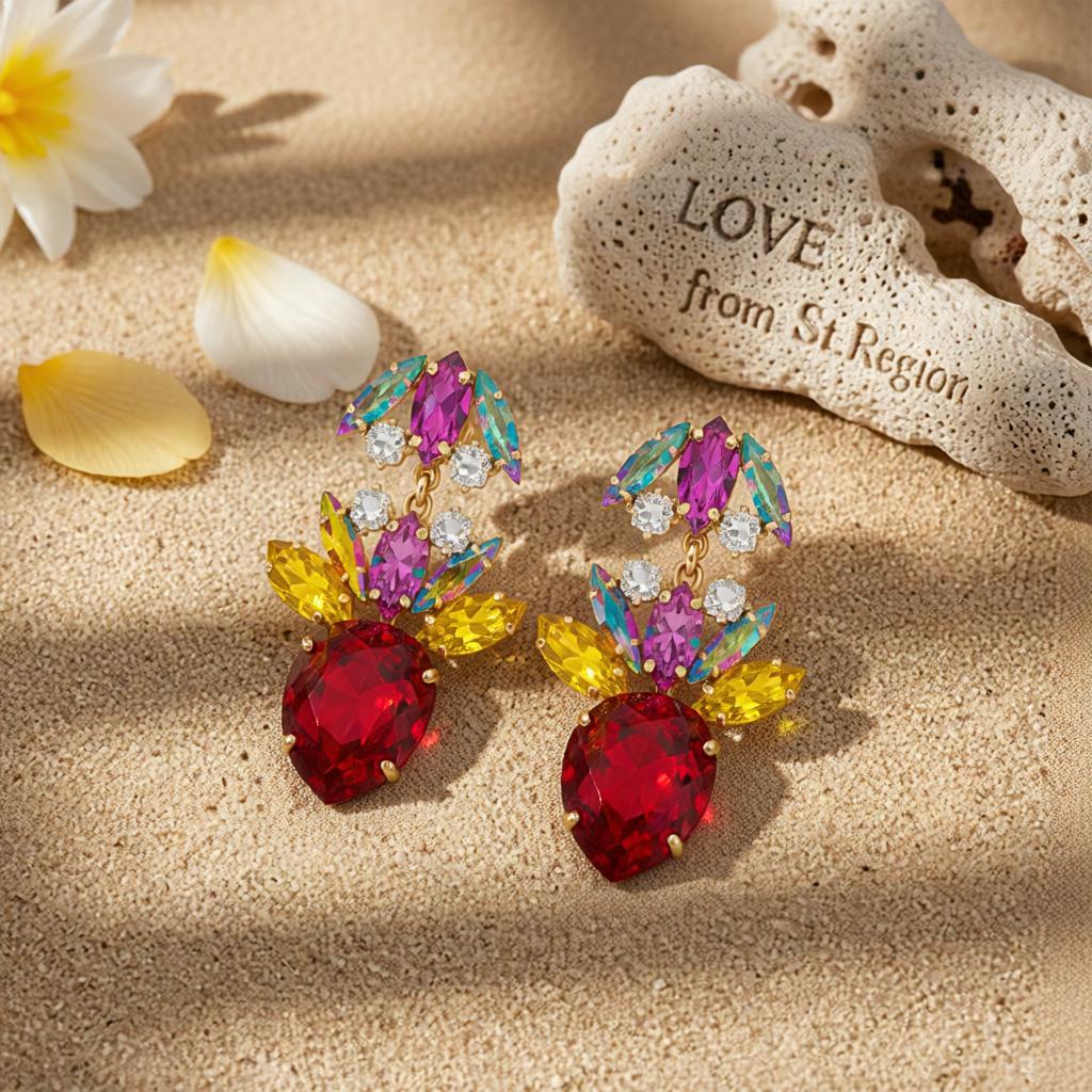 Red Crystal and Cubic Zirconia Double Drop Earrings, drop earrings for women, dainty minimalist design, lifestyle look