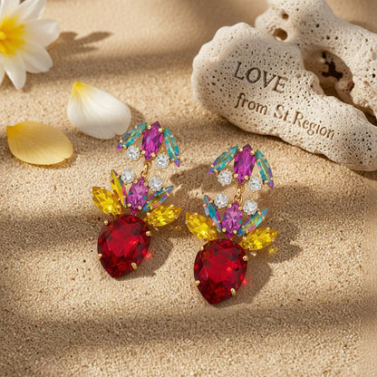 Red Crystal and Cubic Zirconia Double Drop Earrings, drop earrings for women, dainty minimalist design, lifestyle look