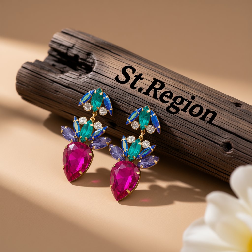 Rose Crystal and Cubic Zirconia Double Drop Earrings, drop earrings for women, everyday style, front view