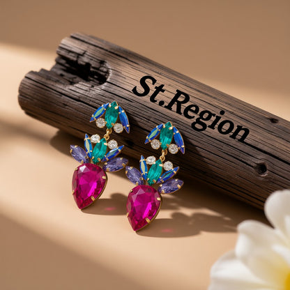 Rose Crystal and Cubic Zirconia Double Drop Earrings, drop earrings for women, everyday style, front view