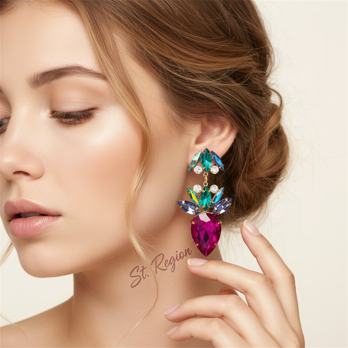 Rose Crystal and Cubic Zirconia Double Drop Earrings, drop earrings for women, everyday style, styled look