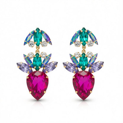 Rose Crystal and Cubic Zirconia Double Drop Earrings, drop earrings for women, everyday style, side view