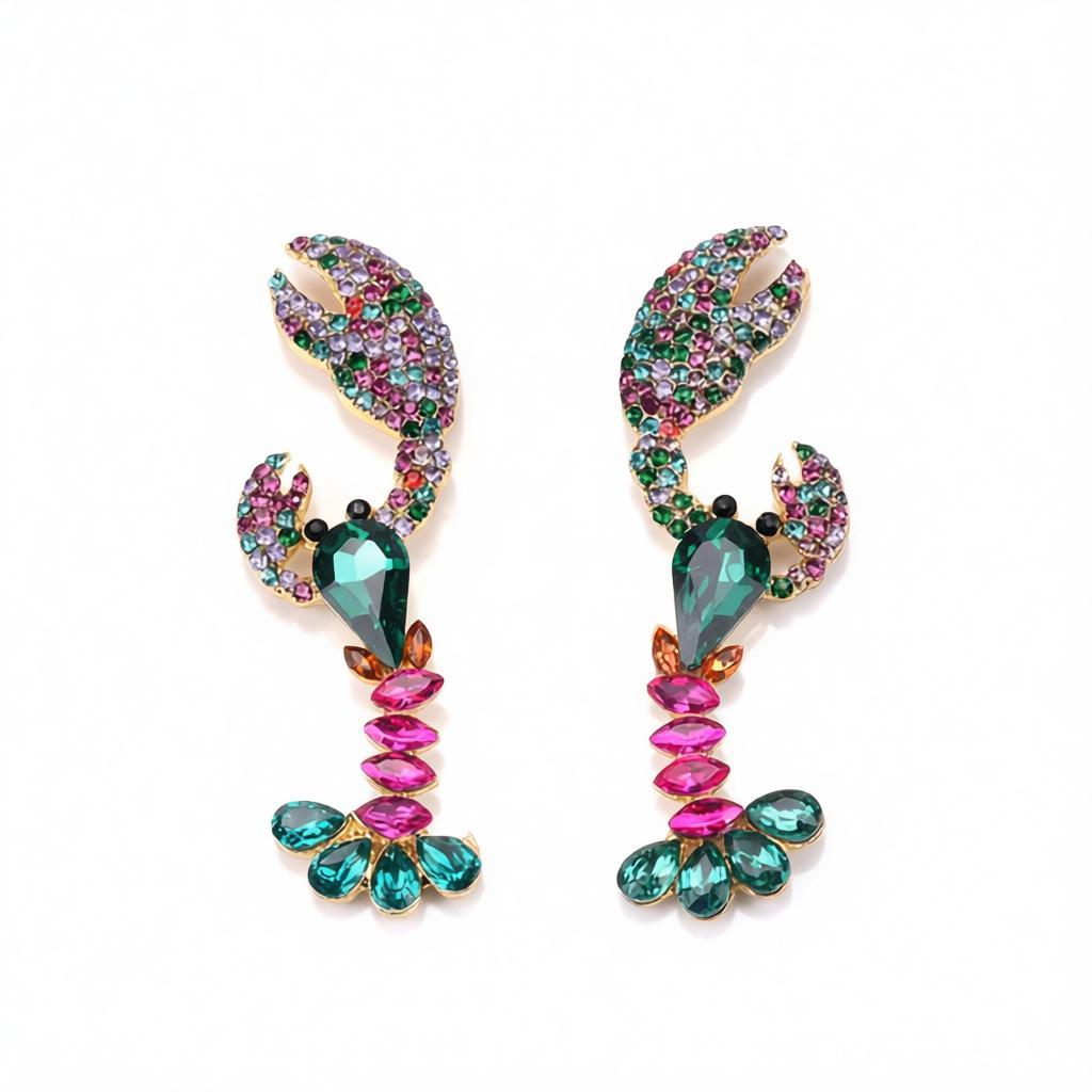 Green Crystal and Cubic Zirconia Lobster Drop Earrings, drop earrings for women, botanical inspired, side view