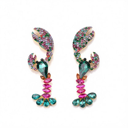 Green Crystal and Cubic Zirconia Lobster Drop Earrings, drop earrings for women, botanical inspired, side view