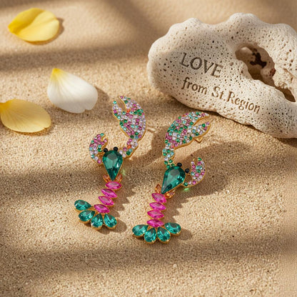 Green Crystal and Cubic Zirconia Lobster Drop Earrings, drop earrings for women, botanical inspired, lifestyle look