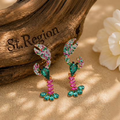 Green Crystal & Cubic Zirconia Lobster Drop Earrings