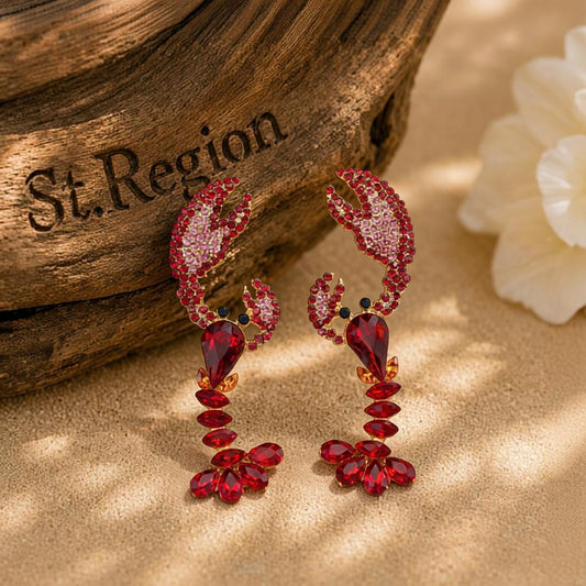 Red Crystal & Cubic Zirconia Lobster Drop Earrings
