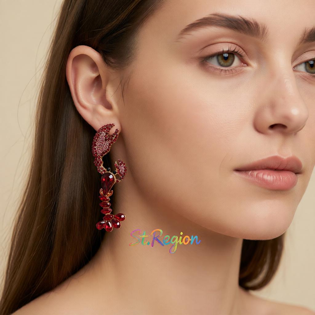 Red Crystal and Cubic Zirconia Lobster Drop Earrings, drop earrings for women, vintage-inspired design, styled look