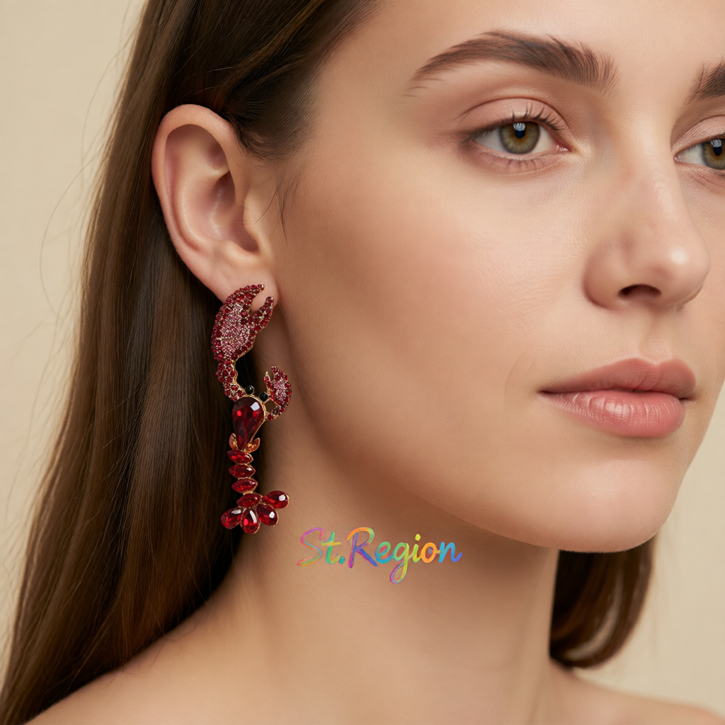 Red Crystal & Cubic Zirconia Lobster Drop Earrings