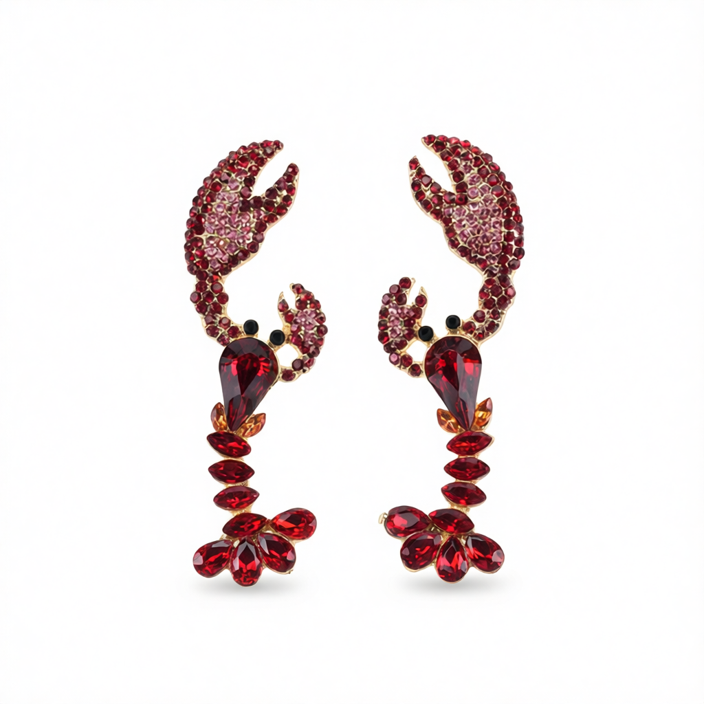 Red Crystal & Cubic Zirconia Lobster Drop Earrings