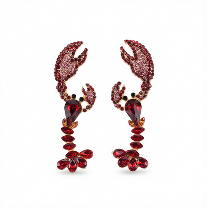 Red Crystal & Cubic Zirconia Lobster Drop Earrings
