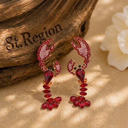 Red Crystal & Cubic Zirconia Lobster Drop Earrings