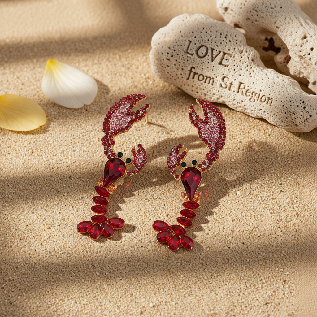 Red Crystal & Cubic Zirconia Lobster Drop Earrings