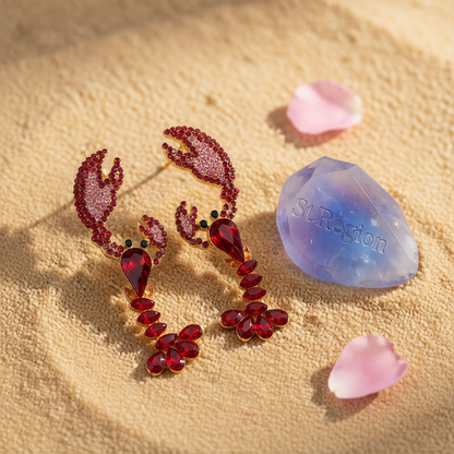 Red Crystal & Cubic Zirconia Lobster Drop Earrings