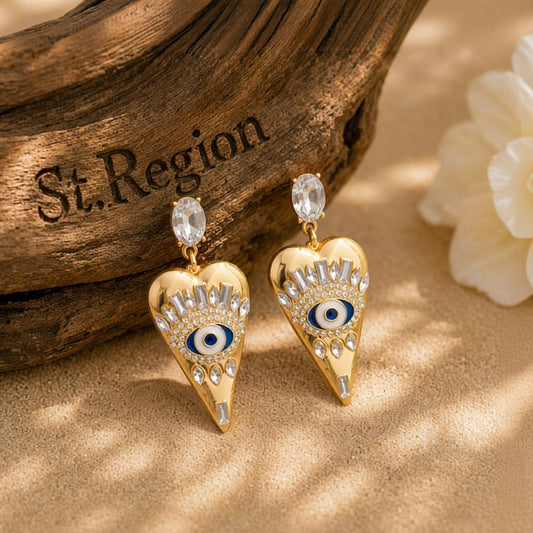 Crystal & Cubic Zirconia Eye Pinted Heart Drop Earrings