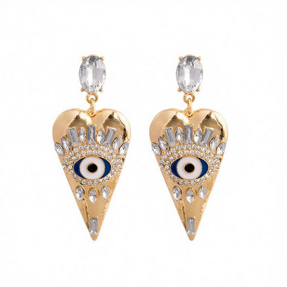 Crystal and Cubic Zirconia Eye Pinted Heart Drop Earrings, drop earrings for women, dainty minimalist design, side view