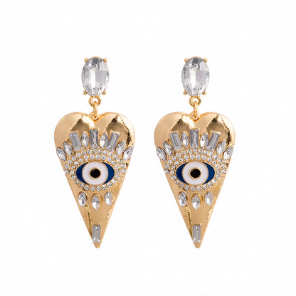 Crystal & Cubic Zirconia Eye Pinted Heart Drop Earrings