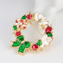 Multicolor Enamel & 18K Gold-Plated Bird & Bow Circle Brooch