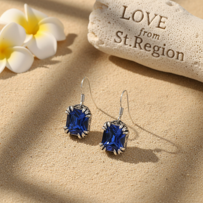 Navy Crystal & Silver-Plated Princess-Cut Drop Earrings - Street Region